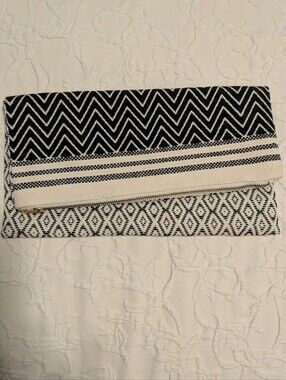 Tribe Alive Black and White Geometric Fold-Over Clutch